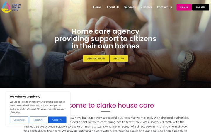Screenshot of clarkehousecare.co.uk