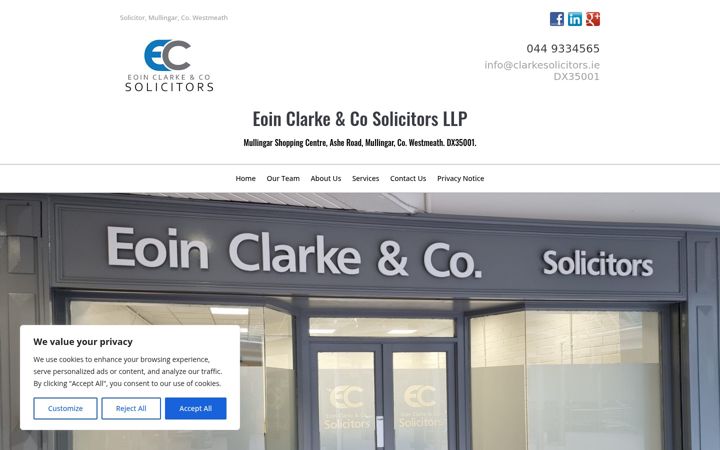 Skjermbilde av clarkesolicitors.ie