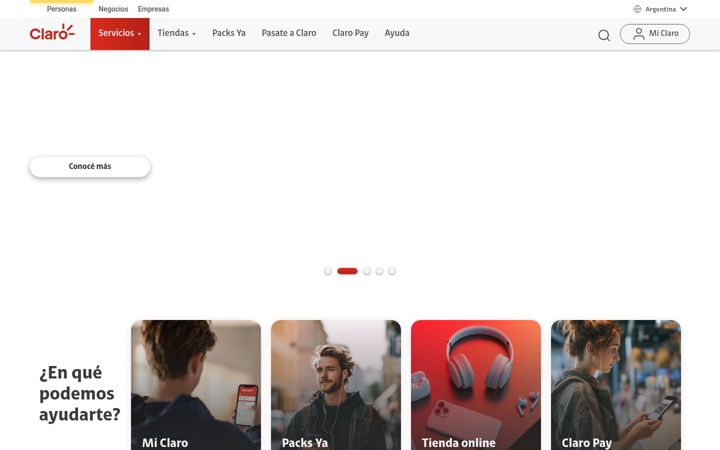 Captura de pantalla de claro.com.ar