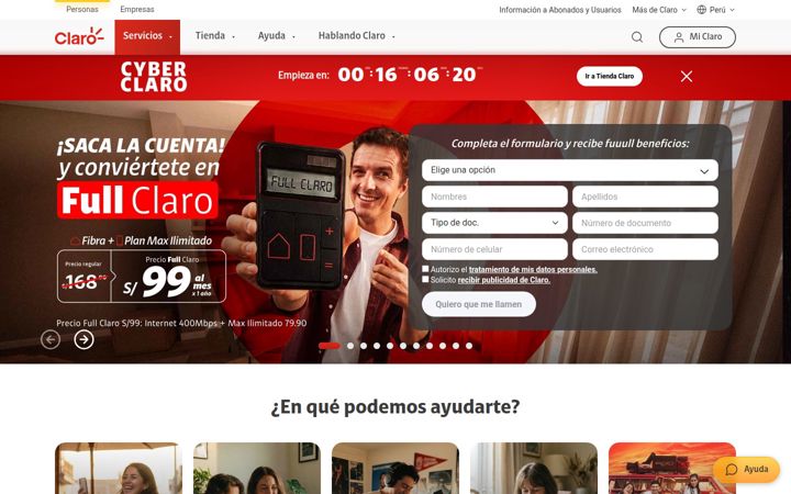 Screenshot von claro.com.pe