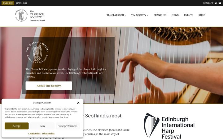 Screenshot of clarsachsociety.co.uk
