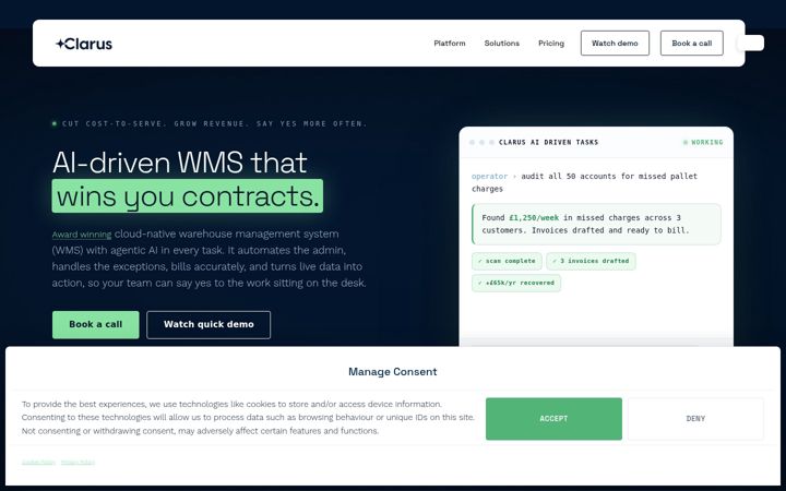 Screenshot of claruswms.co.uk