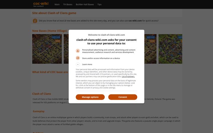 Screenshot of clash-of-clans-wiki.com