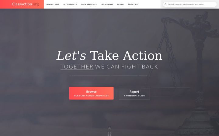 Screenshot stránky classaction.org