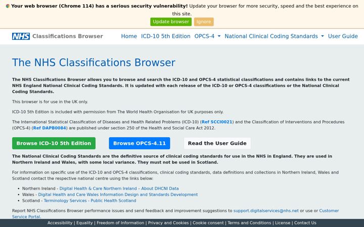 Screenshot of classbrowser.nhs.uk