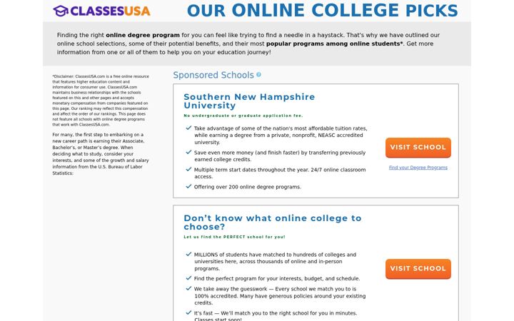 Screenshot of classesusa.com