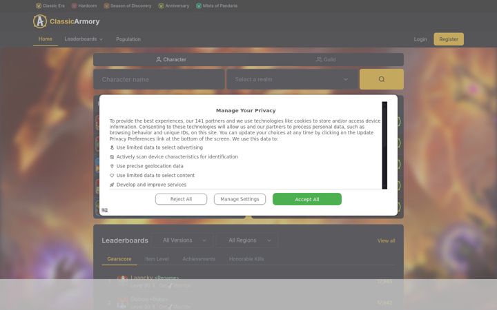 Screenshot of classic-armory.org