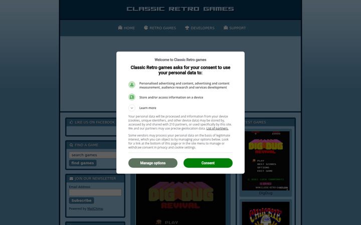 Screenshot of classic-retro-games.com