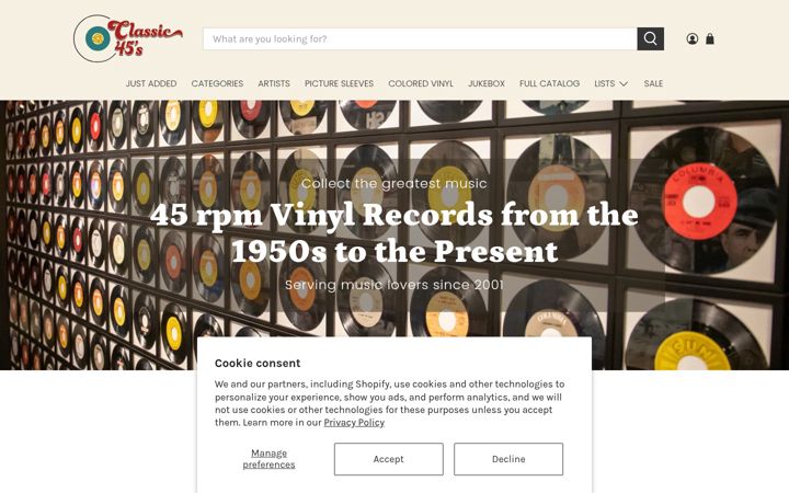 Screenshot stránky classic45s.com