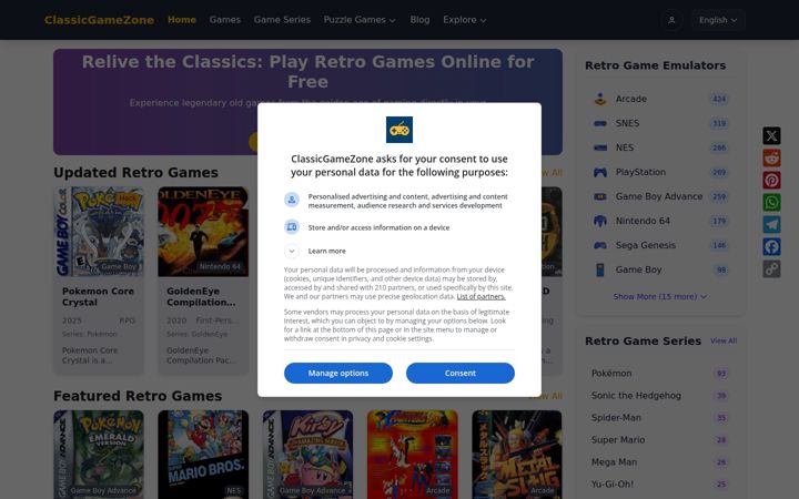 Screenshot of classicgamezone.com