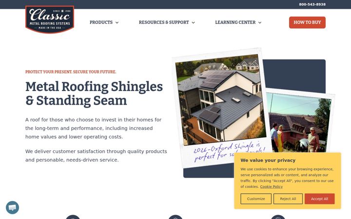Screenshot of classicmetalroofingsystems.com