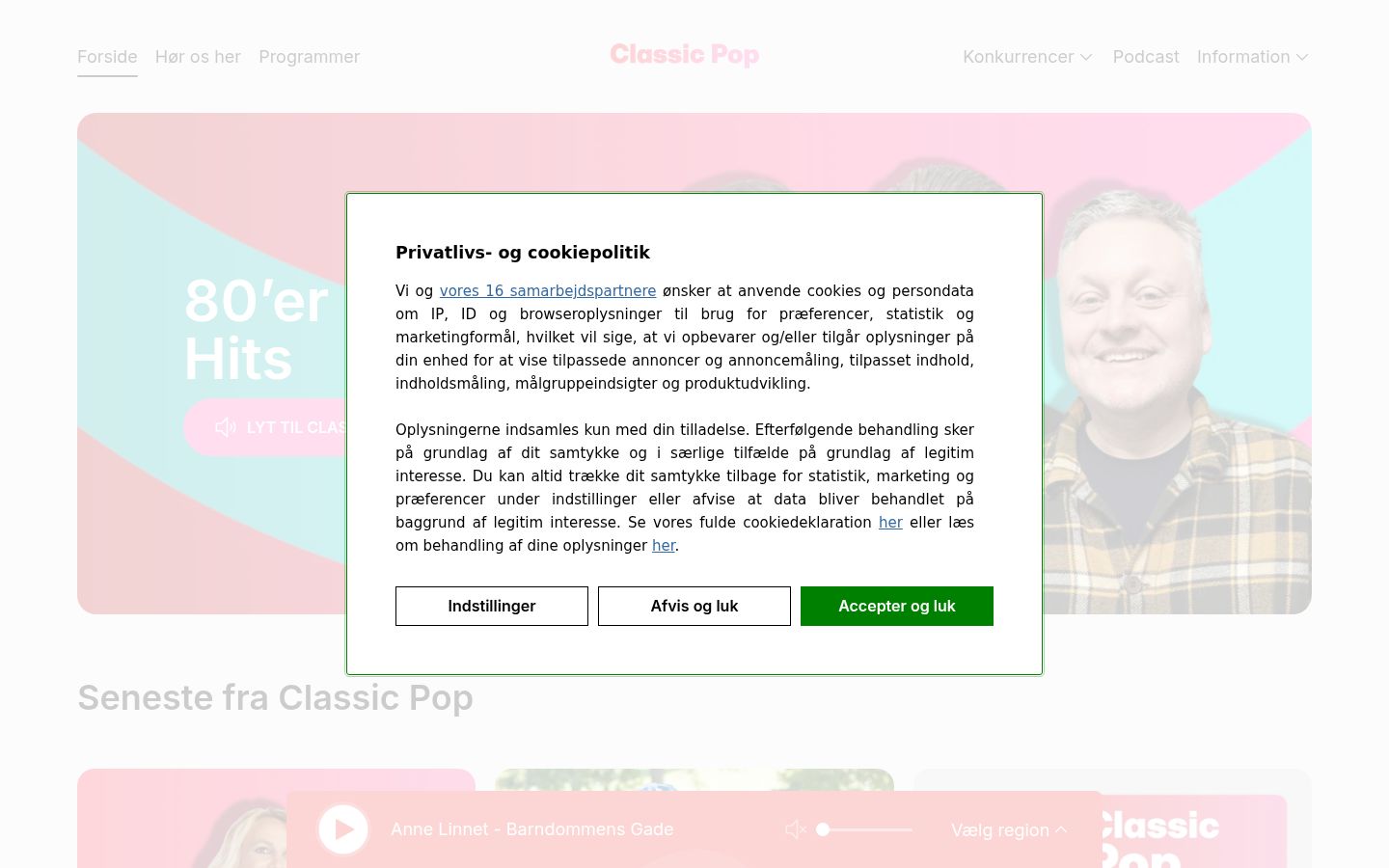 Screenshot del banner di consenso mostrato prima di qualsiasi interazione