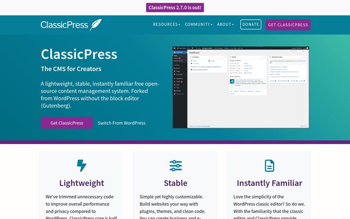 Screenshot of classicpress.net