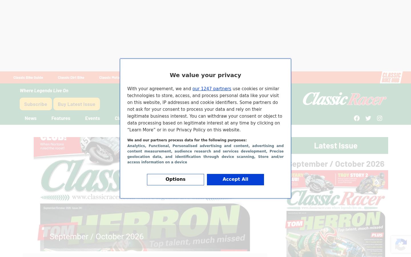 Screenshot del banner di consenso mostrato prima di qualsiasi interazione