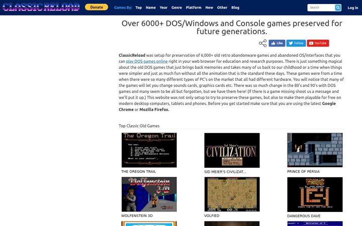 Screenshot of classicreload.com
