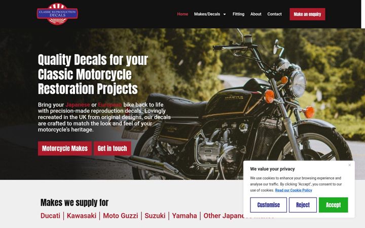 Screenshot of classicreproductiondecals.com