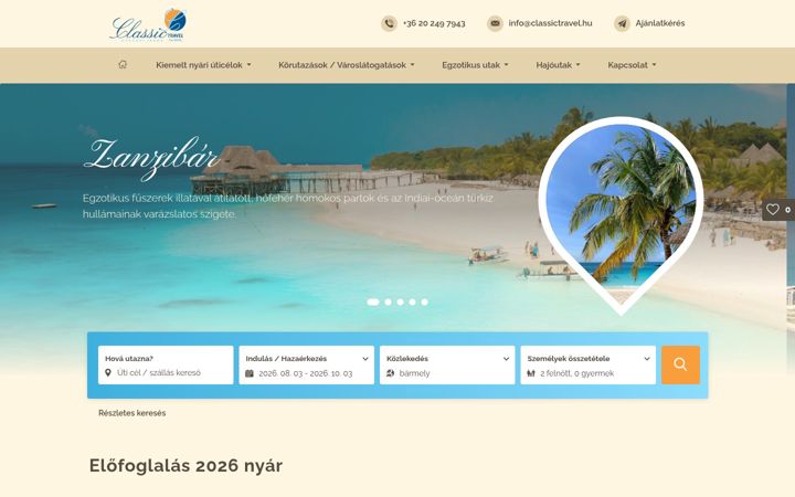 Screenshot stránky classictravel.hu
