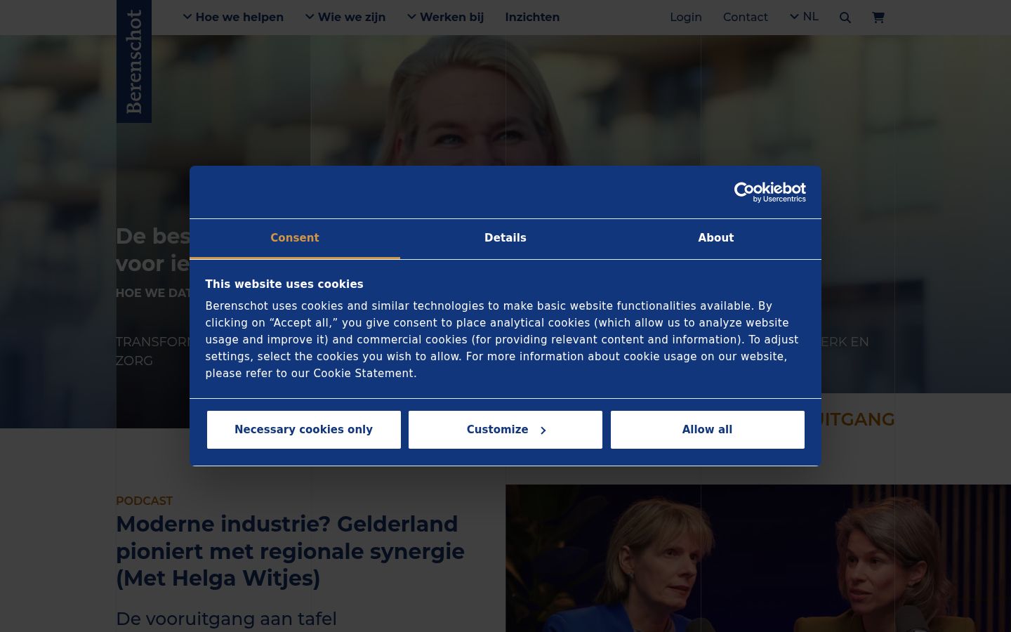 Screenshot del banner di consenso mostrato prima di qualsiasi interazione