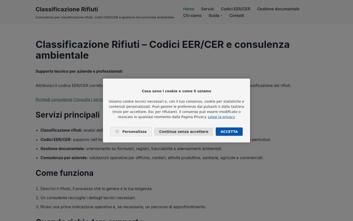 Screenshot of classificazionerifiuti.it