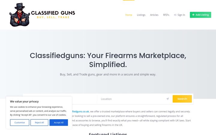 Screenshot of classifiedguns.co.uk