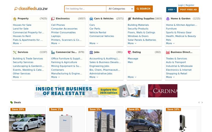 Screenshot of classifieds.co.zw