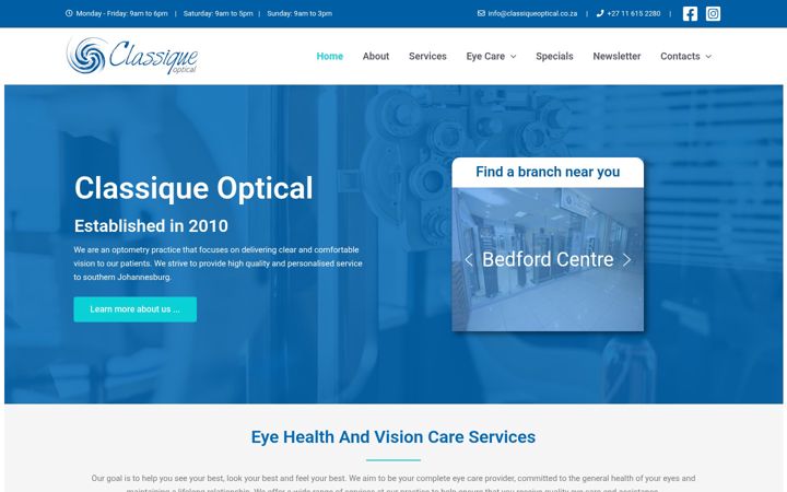 Screenshot of classiqueoptical.co.za