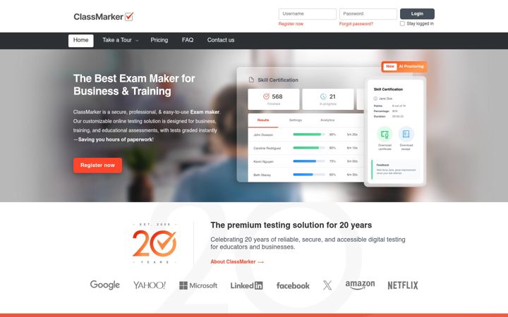 Screenshot von classmarker.com