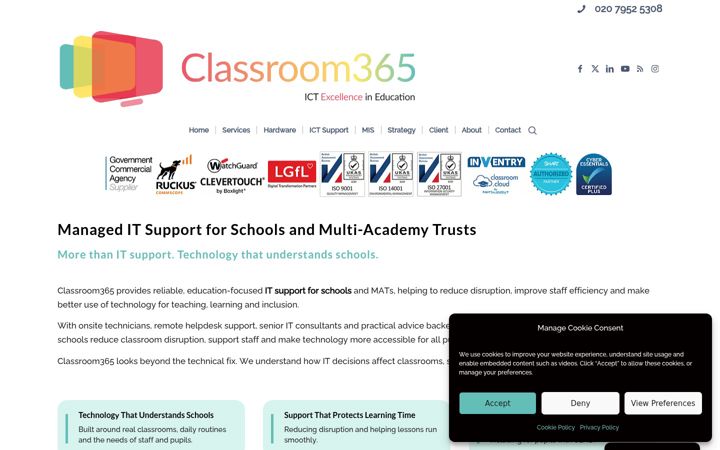 Screenshot of classroom365.co.uk