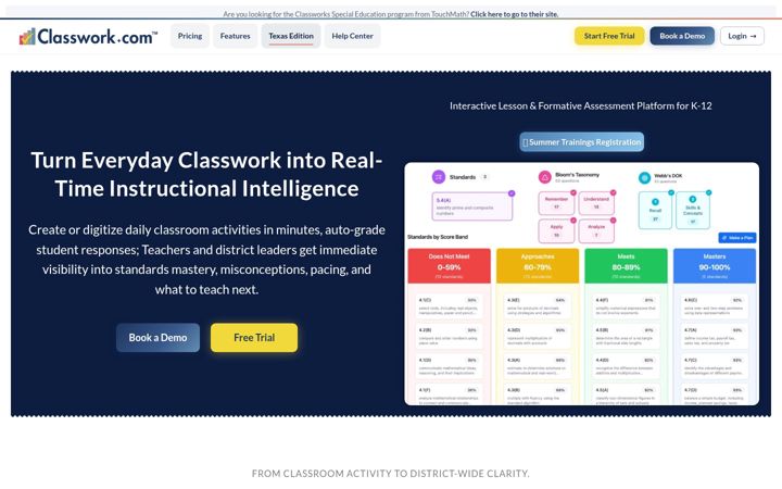 Screenshot of classwork.com