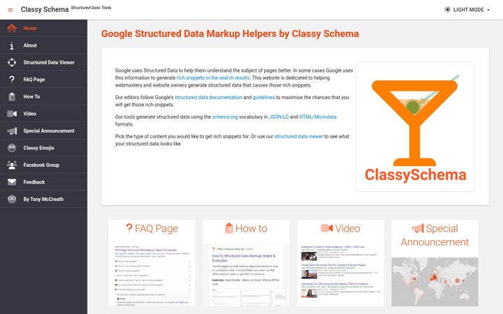 Screenshot of classyschema.org