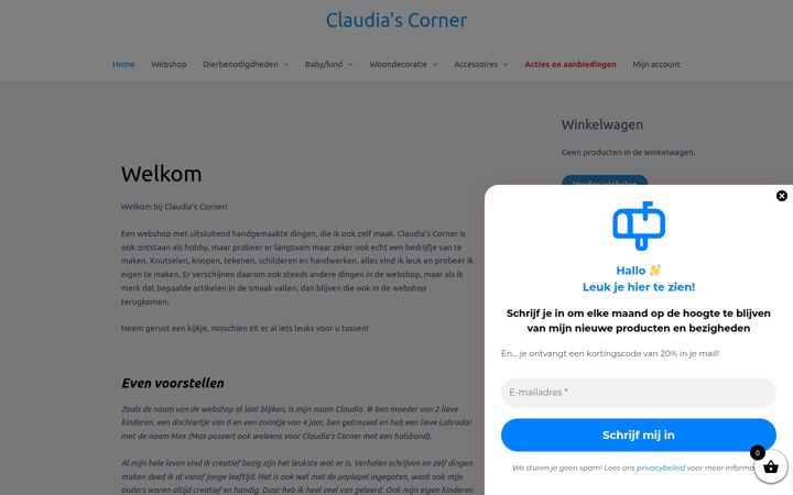 Kuvakaappaus sivustosta claudiascorner.nl