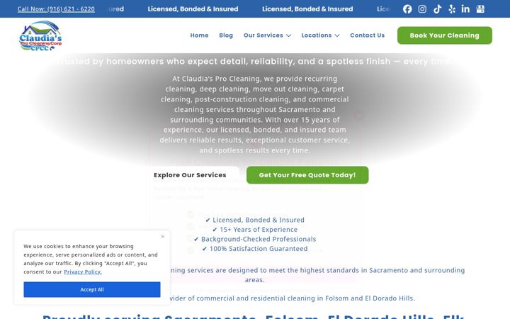 Screenshot of claudiasprocleaning.com