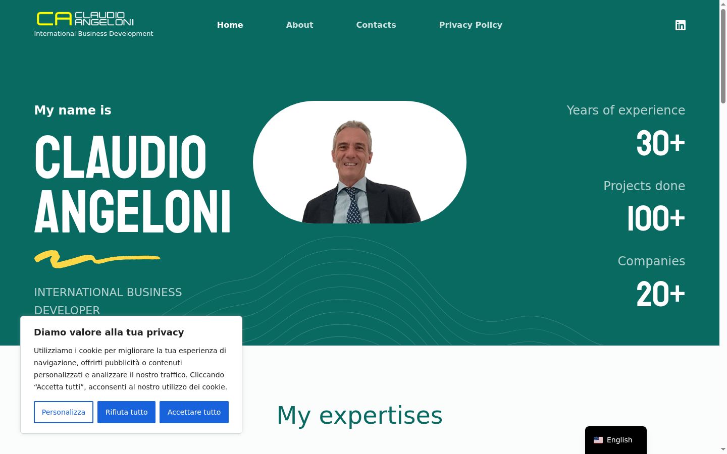 Screenshot del banner di consenso mostrato prima di qualsiasi interazione