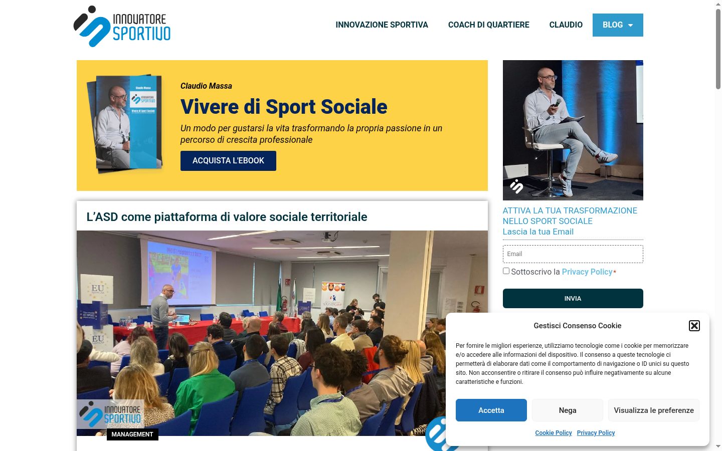Screenshot del banner di consenso mostrato prima di qualsiasi interazione