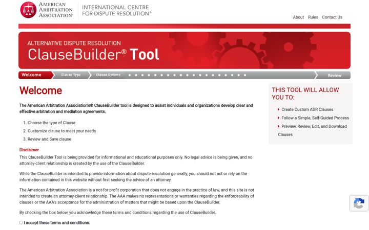 Screenshot di clausebuilder.org