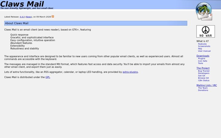 Screenshot of claws-mail.org