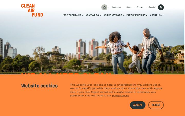 Screenshot di cleanairfund.org