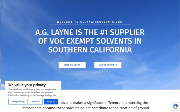 Screenshot of cleanairsolvents.com