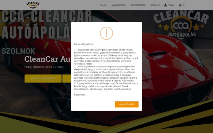 Screenshot stránky cleancarszolnok.hu