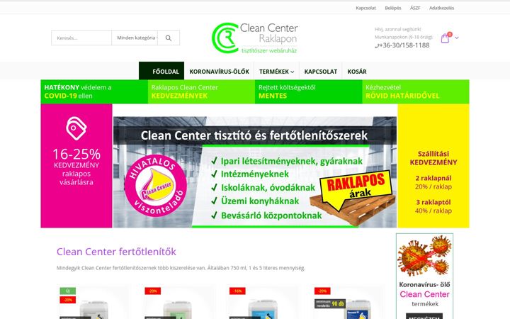 Screenshot stránky cleancenterraklapon.hu