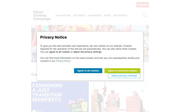 Screenshot of cleanclothes.org