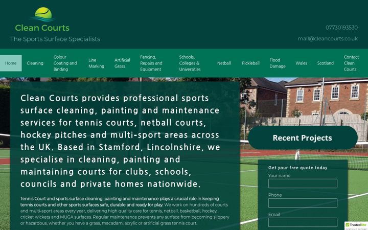 Screenshot of cleancourts.co.uk