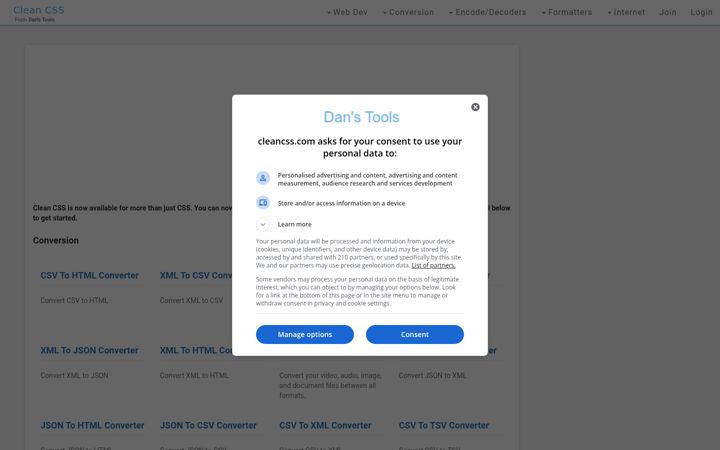 Screenshot of cleancss.com