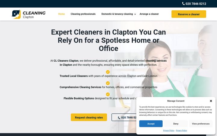 Snimka zaslona za cleaners-clapton.co.uk