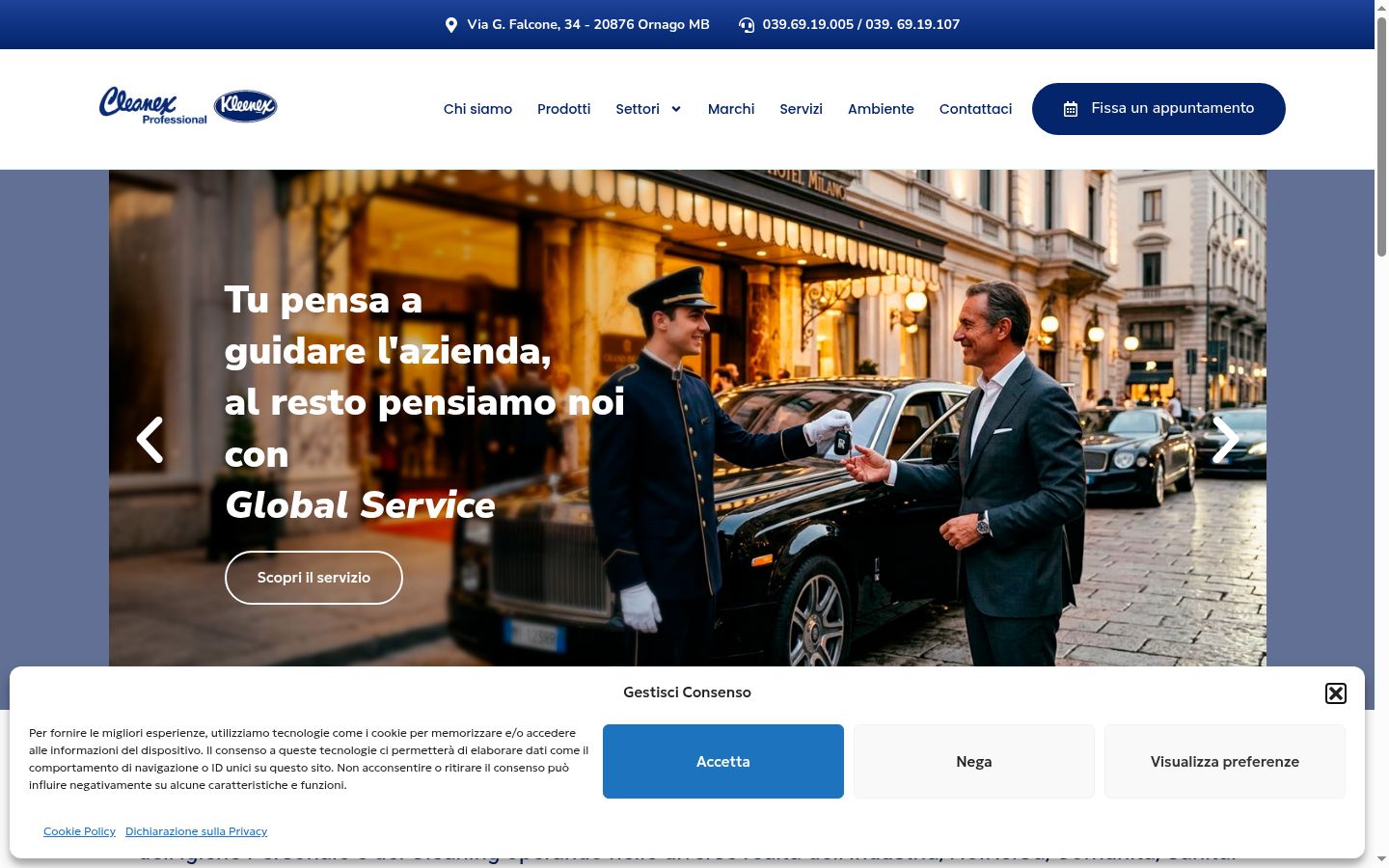 Screenshot del banner di consenso mostrato prima di qualsiasi interazione