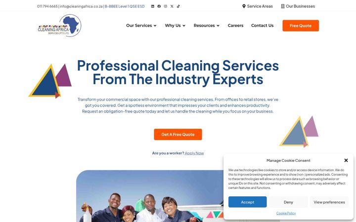 Screenshot of cleaningafrica.co.za