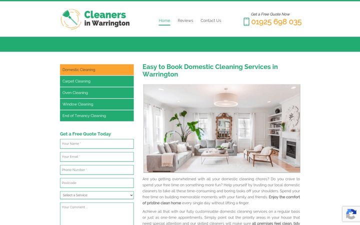 Screenshot of cleaninginwarrington.co.uk