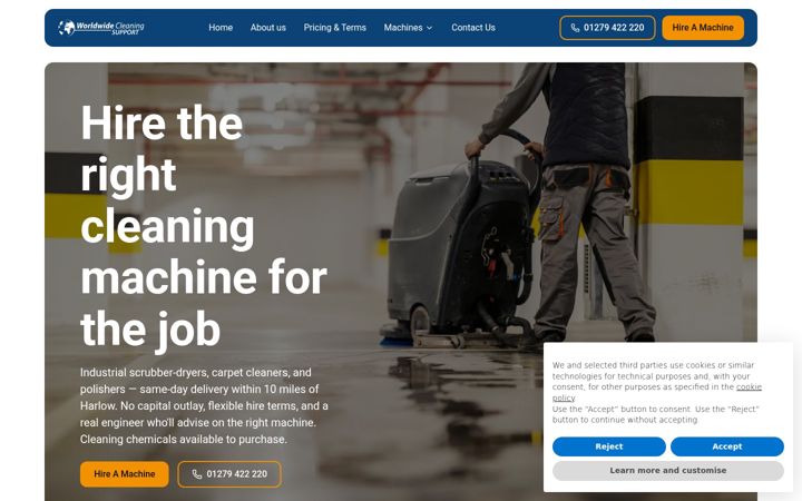 Screenshot of cleaningmachinesforhire.com