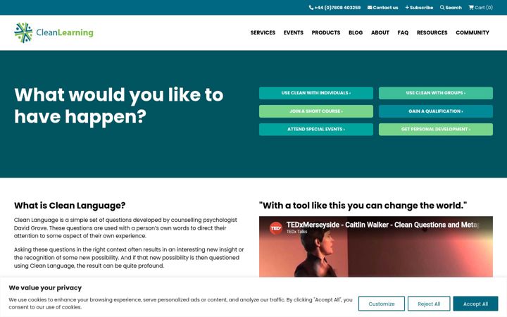 Screenshot of cleanlearning.co.uk