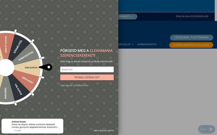 Screenshot stránky cleanmania.hu